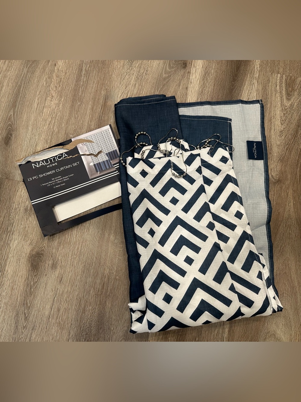 Nautica Navy NEW Shower Curtain with Rings